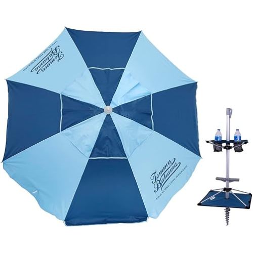 Tommy Bahama 7 ft Fiberglass Beach Umbrella for Sand with Integrated Anchor