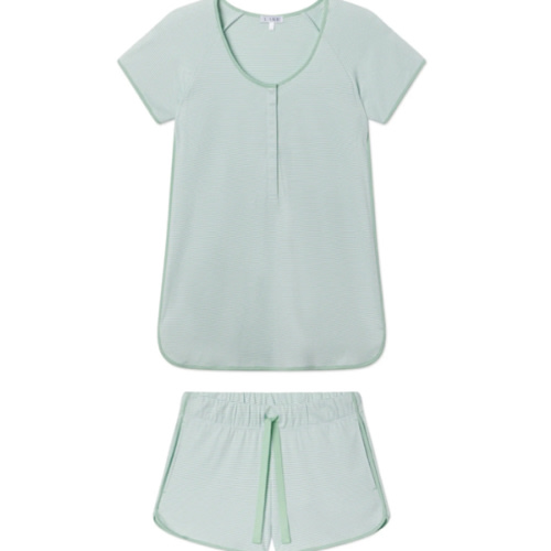 LAKE | Women | Pima Cotton Pajamas | Serene Blue Botanical Vines Maternity Shorts Set