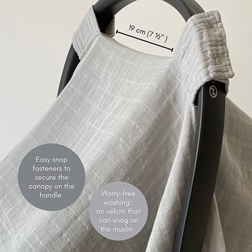 100% Organic Muslin Car Seat Covers for Babies Baby Car Seat Covers for Girls (Belgian Grey)