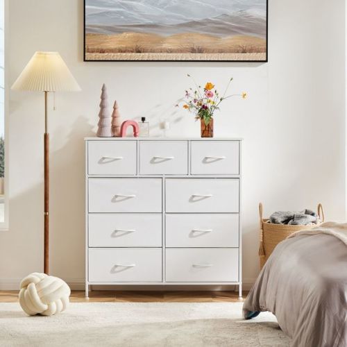 JIONJOY 9 Drawer Dresser for Bedroom, Large Fabric Storage Chest with Metal Frame & Waterproof Top for Closet, Nursery, Entryway