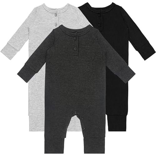 GUISBY Long Sleeve Baby Footless Pajamas with Buttons Cotton Sleepers with Zipper 3-Pack