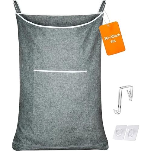 XL Door Laundry Hamper, Hanging Hamper with Large Openging, Hanging Laundry Hamper Storage Bag,Door hampers for Laundry of Home, Dorm, or Travel(Heather Grey, 36x22 Inch)
