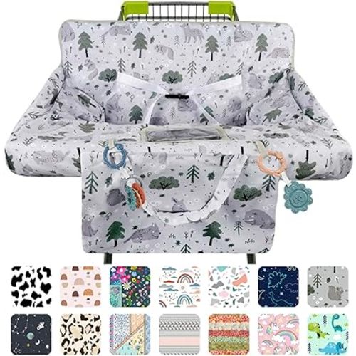 Shopping Cart Cover for Baby 2-in-1 High Chair Cover with Safety Harness Multifunctional Grey Pattern Cart Covers for Babies Soft Padded Grocery Cart Cover for Baby Boy Girl