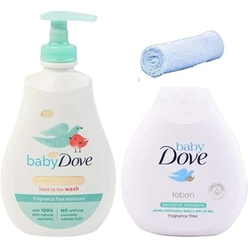 Dove Baby Bath Set Rich Moisture Head To Toe Wash Lotion + Baby Wash Cloth