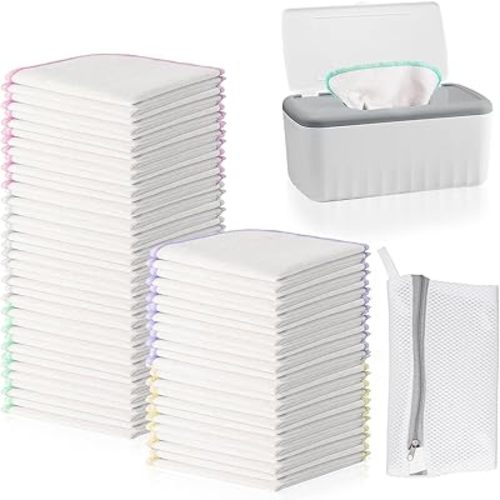 100 Pack Flannel Cloth Baby Wipes with Dispenser Reusable Baby Wipes Natural Soft and Skin-Friendly Cloth Wipes Washable Tissues Hand Washcloth for Cloth Diapers 8x8 Inch