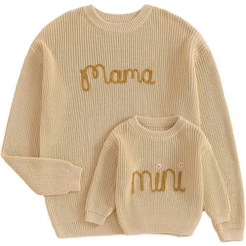 Mommy and Me Sweater Matching Family Outfit Long Sleeve Knit Sweater Pullover Mom and Baby Clothes