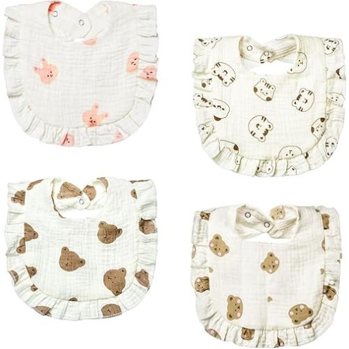 Lictin Muslin Baby Drool Bibs - 4-Pack Cotton Unisex Bandana for Boys Girls, Teething and Drooling