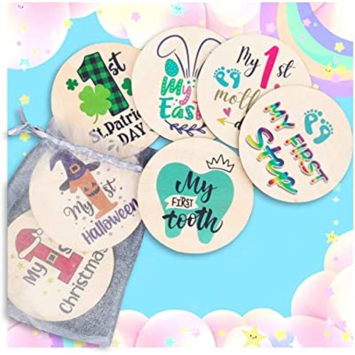 Baby Monthly Milestone Cards for Newborn Girl or Boy,Monthly Baby Milestone Newborn Sign Baby Month Anniversary Cards,Baby Shower Cards Come with Organza Gift Bag (First Special Moments)