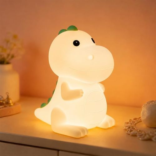 YunLone Kids Night Light Dinosaur Bedside Nursery Touch Lamp Dimmable with 7 Color Changing, Soft Squishy Silicone Cute Dino Night lights Gifts for Kids Baby Room, Rechargeable for All-Night Use