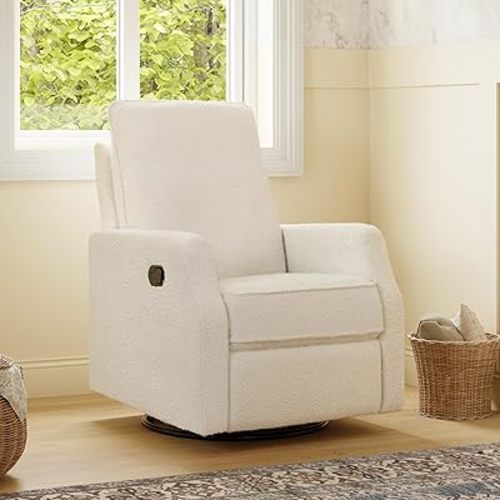 Davinci Lucas 360° Swivel Glider Recliner Chair - Manual, Cozy Cream Bouclé