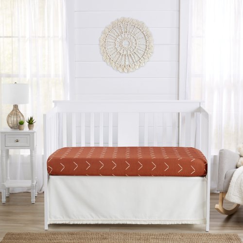 Boho Fringe Boy Girl Crib Bed Skirt - Ivory Beige Modern Bohemian Farmhouse Southwest Shabby Chic Neutral Bohemian Diamond Tuft