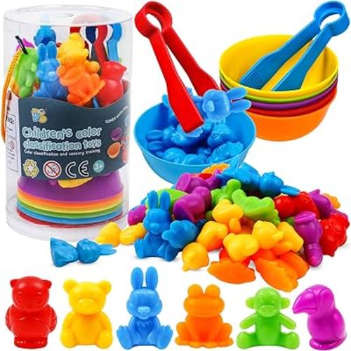 Counting Color Sorting Toys Animals Matching Games with Rainbow Bowls,Preschool Learning Educational Montessori Sensory Training Activities Toys Easter Gift for 3 4 5 Year Old Toddlers