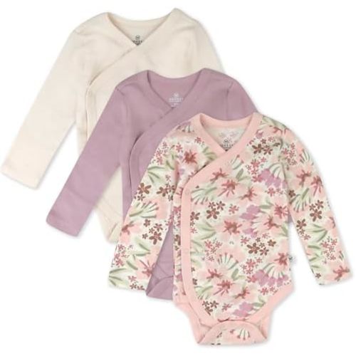 HonestBaby Baby Long Sleeve Side-Snap Organic Cotton Kimono Bodysuits (3 Pack)