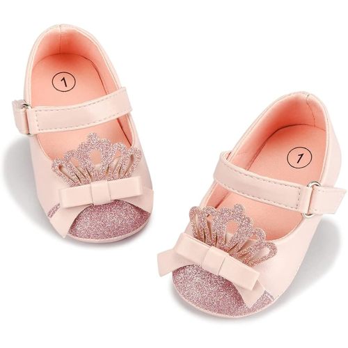 Meckior Infant Baby Girls Soft Sole Bowknot Princess Wedding Dress Mary Jane Flats Prewalker Newborn Light Baby Sneaker Shoes