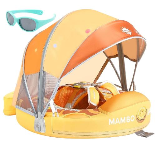 Mambobaby Float with Canopy and Tail New Upgraded Non-Inflatable Baby Pool Float Mambo Float Swim Trainer Solid Infant Swim Float Adjustable Pearl Foam Baby Swim Ring