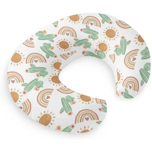 Boho Cactus Rainbow Sun Nursing Pillow Cover for Baby Boys Girls, Bohemia Western Desert Plant Breastfeeding Pillow Slipcover, Nursing Pillowcase for Newborn Infant, Cover Only