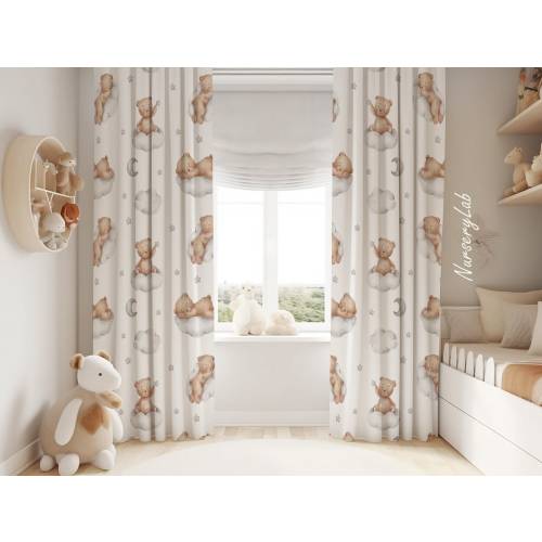 Teddy Bear and Clouds Baby Boy Room Curtain Nursery Curtains Window Curtains