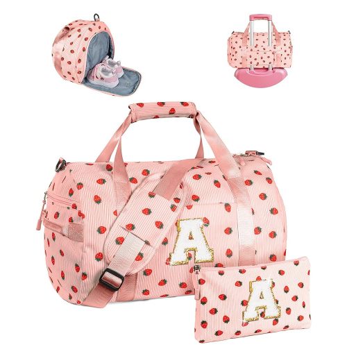 Dance Bag, Girls Gym Bag, Kids Personalized Weekend Duffel Bags with Shoe Compartment, Initial Travel Tote with Makeup Pouch, Teen Girl Gifts Trendy Stuff (Letter A)