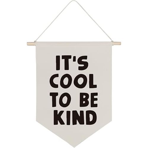 QODUNG Baby Nursery Banner,It's Cool to be Kind,Modern Toddler Kids Room Decor,Neutral Cool Wall Decor,Canvas Hanging Pennant Wall Flag for Boys Bedroom Playroom Kidsroom