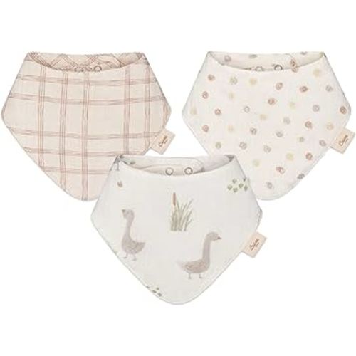 Crane Baby Cotton Bandana Bibs, Charlie Farmhouse Goose 3-pc. Set, Baby Bibs for Drooling and Teething, Rustic Farm Nursery Theme