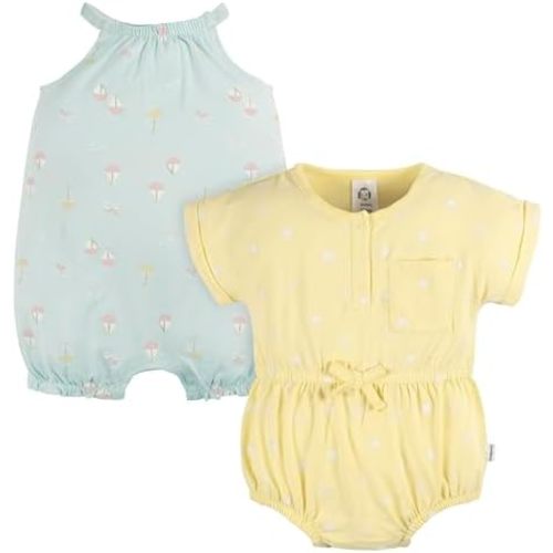 Gerber Baby Girls' Sleeveless and Short Sleeve Romper Set