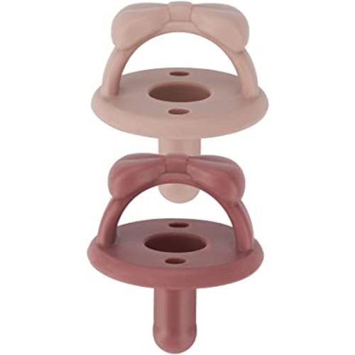 Itzy Ritzy Sweetie Soother Pacifier Set of 2 - Silicone Newborn Pacifiers with Collapsible Handle & Two Air Holes for Added Safety; Set of 2 in Clay & Rosewood, Ages Newborn & Up