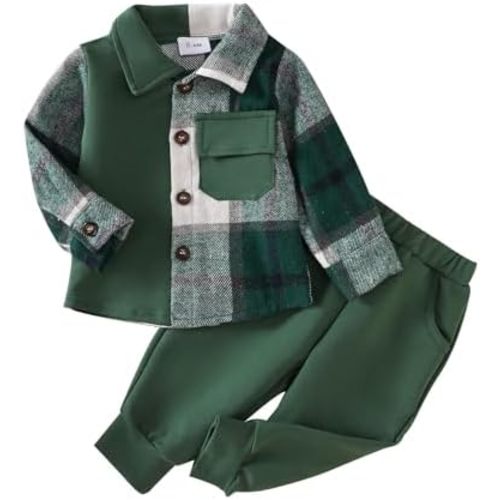 Baby Boys 2-Piece Boutique Set, Vintage Plaid Shirt with Classic Button Detail and Comfortable Pants