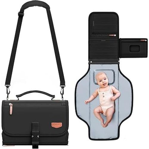 Portable Diaper Changing Pad for Baby, Detachable Travel Changing Pad with Baby Wipes Pocket, Gifts for Baby Shower, Newborn Girls and Boys (Black)