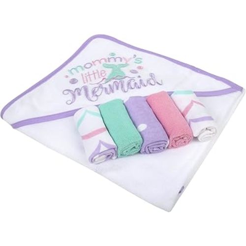 Baby Hooded Towel and Washcloth Set for Infants, Boys and Girls 6-12 Months (Mommy's Mermaid)