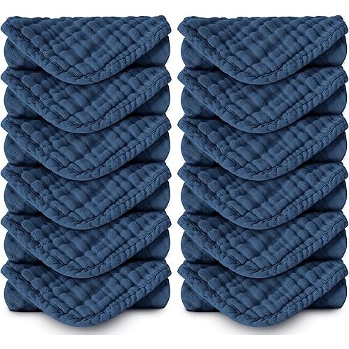 Muslin Burp Cloths 100% Cotton Large 20''x10'' Extra Soft and Absorbent Baby Wash Cloths Spit Up Rags - Baby Burping Cloth for Boys Girls Items(12 Pack Navy Blue)