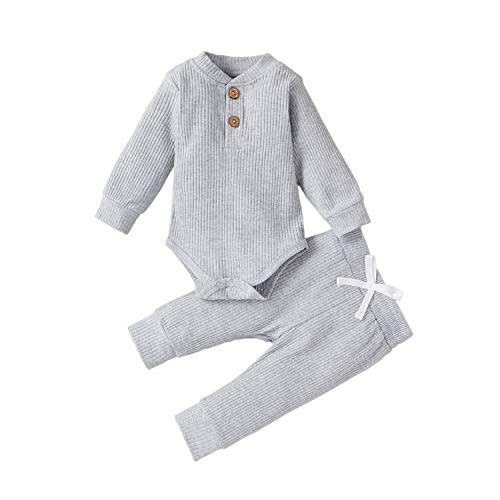 Ledy Champswiin Winter Newborn Baby Boy Girl Clothes Set Ribbed Outfits Unisex Infant Solid Long Sleeve Tops Pants 2PCS