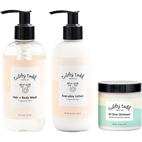 TUBBY TODD 3-Step Baby Bath & Skincare Routine - The Regulars Bundle - 8.5oz Baby Shampoo and Body Wash, 8.5oz Everyday Lotion & 3.5oz All Over Ointment - Fragrance-Free