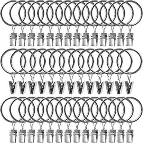 40 Pack Curtain Rings with Clips, Drapery Clips with Rings, Drapes Rings 1.26 in Interior Diameter, Fits up to 1 Inch Curtain Rod, Silver