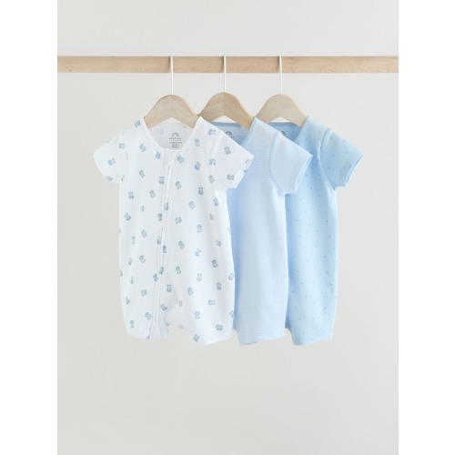Blue Two Way Zip Baby Rompers 3 Pack (0mths-3yrs)