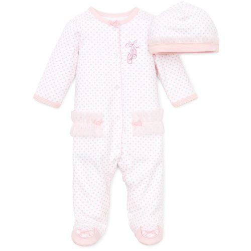 Little Me Clothes for Baby Girls 100% Cotton Scratch-Free Tag Footed One-Piece Romper and Hat Sleeper Set Preemie to 9 Months