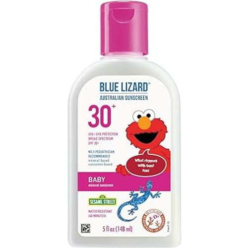 Blue Lizard BABY Mineral Sunscreen with Zinc Oxide, SPF 30+, Water Resistant, UVA/UVB Protection with Smart Bottle Technology - Fragrance Free, 5 oz.