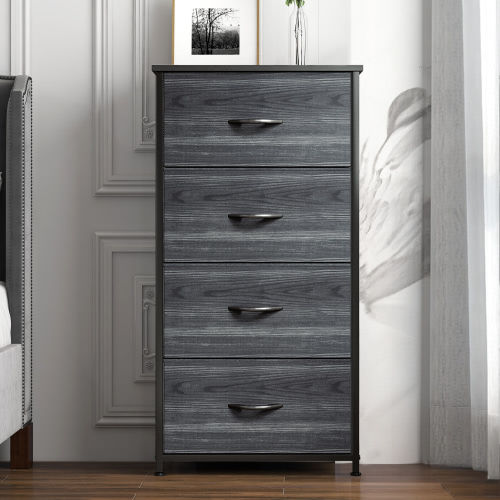 Dextrus Chest 4 Drawers Bedside Dresser Furniture Organizer for Bedroom Office, Charcoal Black