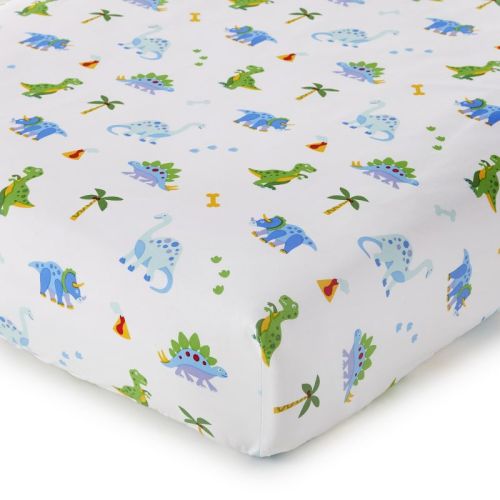 Wildkin Kids 100% Cotton Fitted Crib Sheet (Dinosaur Land)