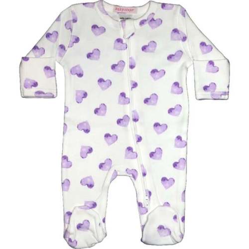 Baby Two-Way Zipper Footie, Lilac Watercolor Hearts - Baby Steps | Maisonette
