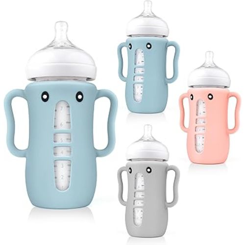 3 Pack Cute Silicone Sleeves with Handles for Avent Natural Glass Baby Bottles - Anti Breakage Holder, Compatible with Philips Avent Baby Bottles 8 oz,BPA Free