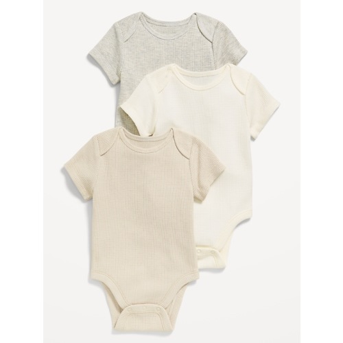 Unisex Short-Sleeve Waffle-Knit Bodysuit 3-Pack for Baby | Old Navy