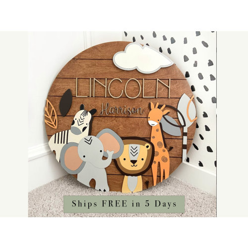 Safari Animal Name Sign, Shiplap Name Sign, Custom Baby Shower Gift, Animal Boy Name Sign, Wooden Kid Room Decor