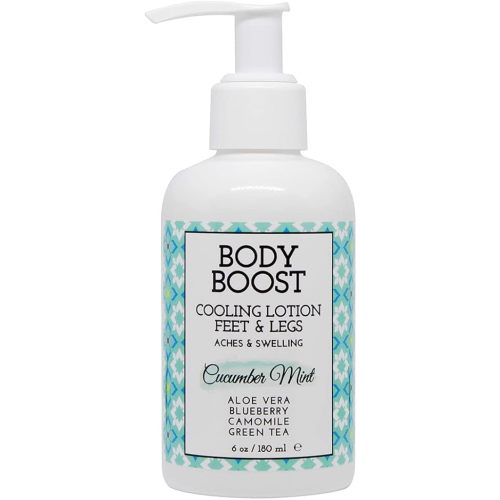 Body Boost Cooling Lotion- Soothe and Reduce Aches and Swelling- Pregnancy Safe Muscle Rub for Feet & Legs- Cucumber Mint 6 oz- Hypoallergenic- Vegan