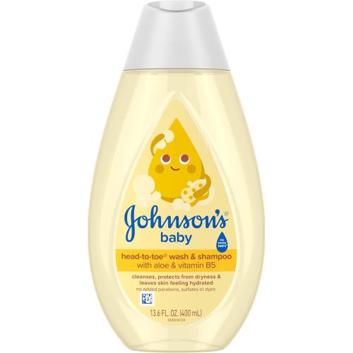 Johnson's Baby Head-To-Toe Baby Wash & Shampoo + Aloe & Vitamin B5, 2-in-1 Bath Wash Gently Cleanses Newborn's Delicate Skin & Hair, Hypoallergenic, No Added Parabens, Dyes & Sulfates, 13.6 fl. Oz
