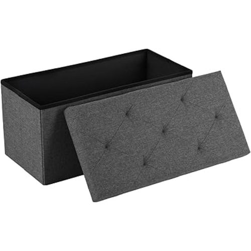 DUMOS 30in Foldable Storage Ottoman Bench, Storage Chest, End of Bed Foot Rest Stool with Padded Seat, Bedroom Bench for Living Room, Support 660lbs