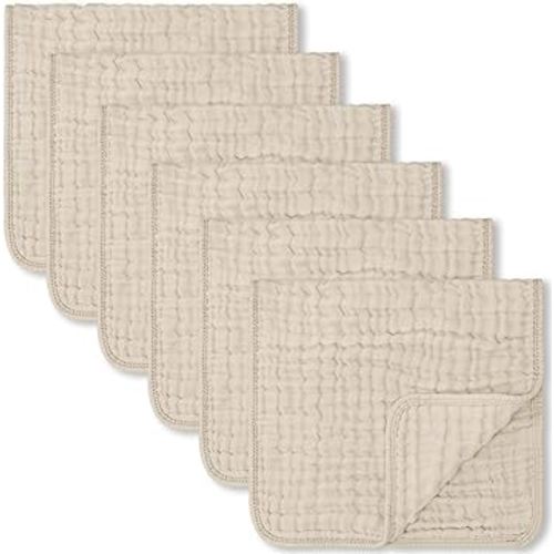 Comfy Cubs Muslin Burp Cloths Large 100% Cotton Hand Washcloths for Babies, Baby Essentials 6 Layers Extra Absorbent and Soft Boys & Girls Baby Rags for Newborn Registry (Sand, 6-Pack, 20" X10")