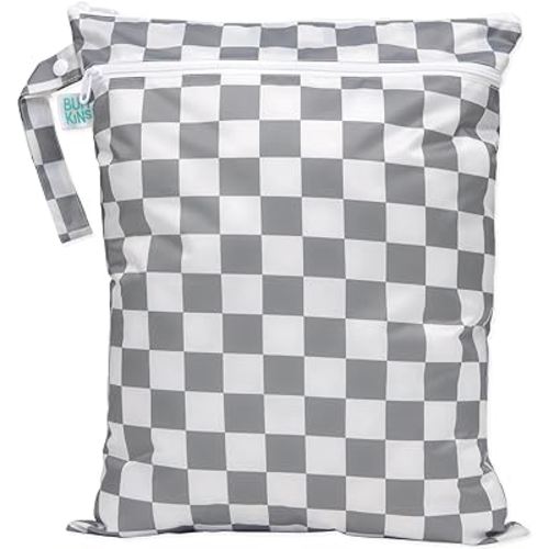 Bumkins Waterproof Wet Dry Bag for Baby, Travel, Swim Suit, Cloth Diapers, Pump Parts, Pool, Gym Clothes, Toiletry, Strap to Stroller, Daycare, Zip Reusable Bag, Wetdry Packing Pouch, Charcoal Check