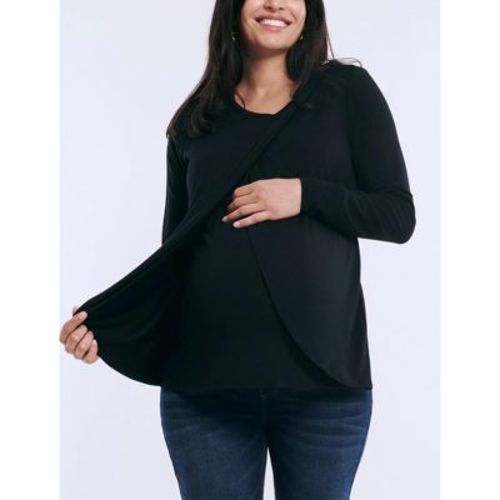 Women's Long Sleeve Pull Over Tulip Nursing Tee - Black - Size: Large - Motherhood Maternity