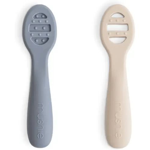 mushie Silicone First Feeding Baby Spoons | 2 Pack (Tradewinds/Shifting Sand)