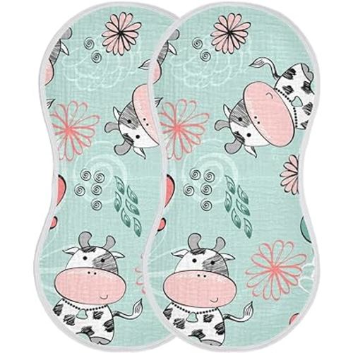 Kigai Cow Muslin Baby Burp Cloths, Large Absorbent Cotton Muslin Burp Cloths Set of 1, Washcloths, Face Towel, Bibs for Newborn Boys Girls, 11 x22 Inch